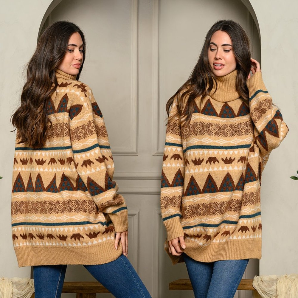 LAST 3 PACK: Womens comfy Fall / Winter turtle neck sweater western aztec tribal